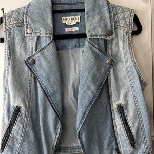 Bullhead Denim Vest with Quilted Shoulders and Zippers